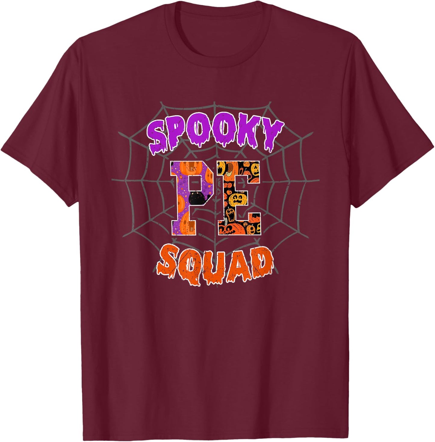 PE Squad Team PE Teacher Halloween T-Shirt - T-Shirt | Maroon