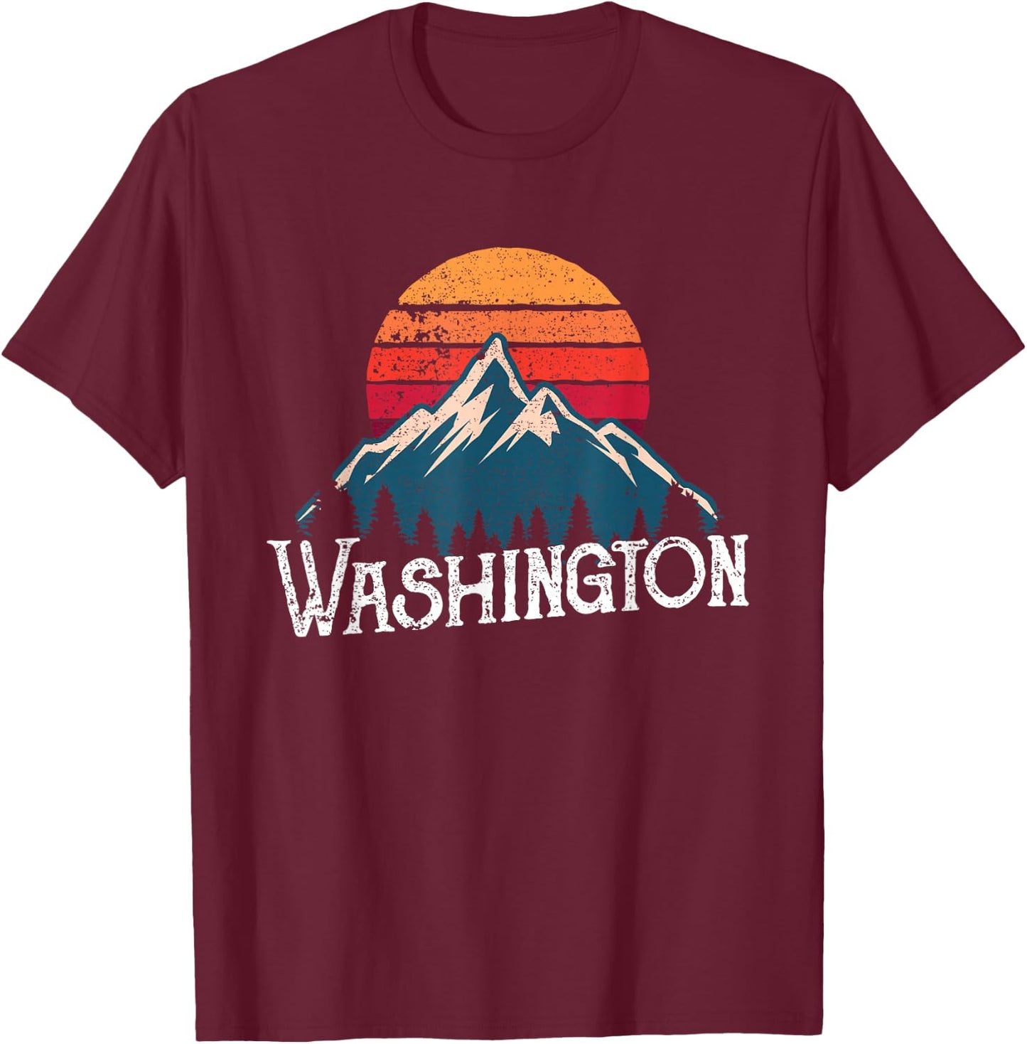 Retro Washington WN Mountains State Outdoor T-Shirt - T-Shirt | Maroon