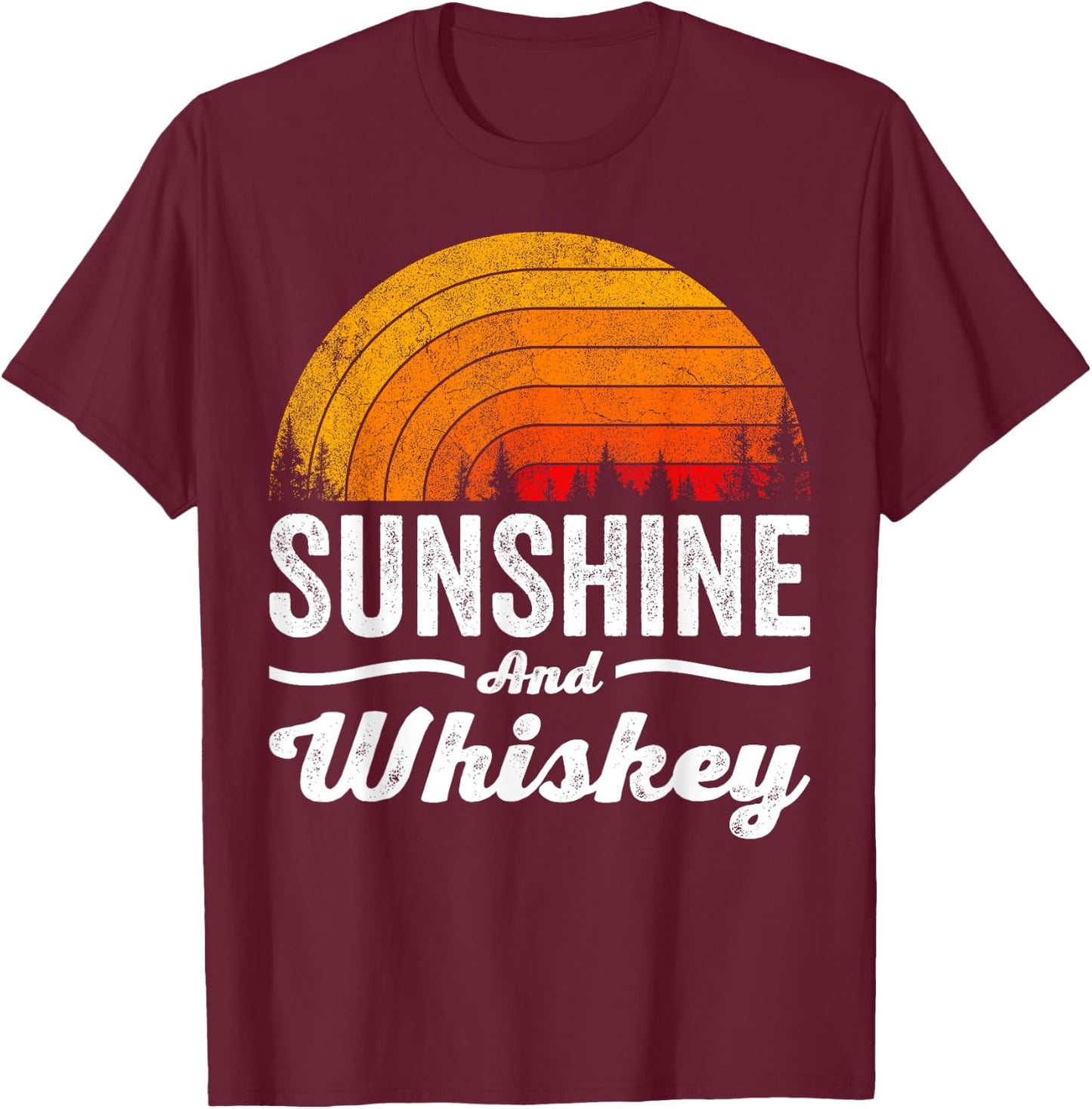 Sunshine and Whiskey Shirt Vintage Retro Funny Beach Summer T-Shirt - T-Shirt | Maroon