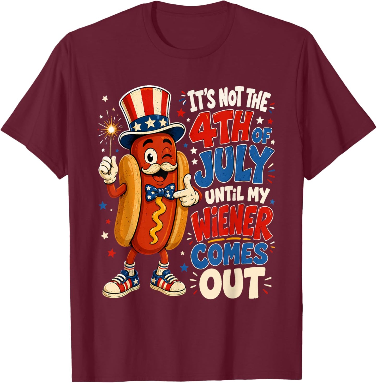 Funny 4th of July Hotdog Patriotic American Flag Men Women T-Shirt - T-Shirt | Maroon