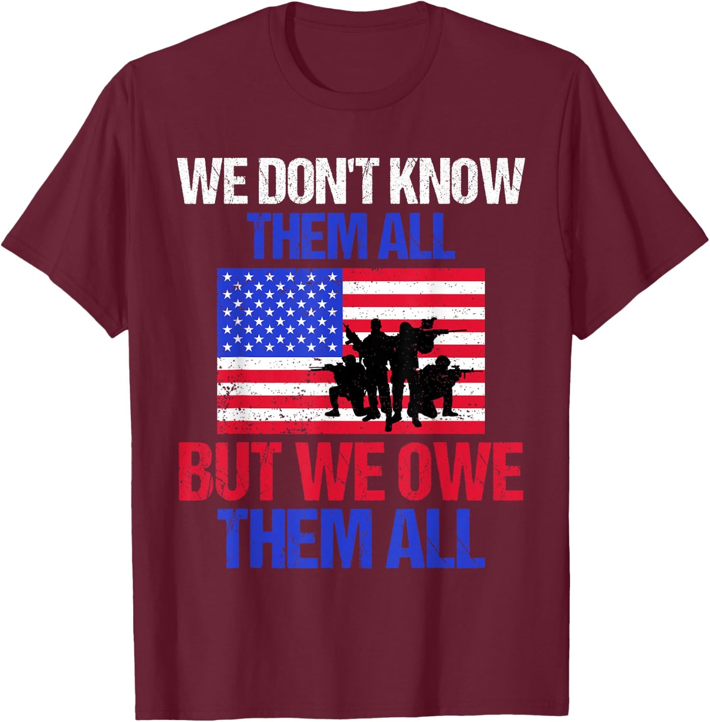 Patriotic Military Appreciation Soldier Silhouette US Flag T-Shirt - T-Shirt | Maroon