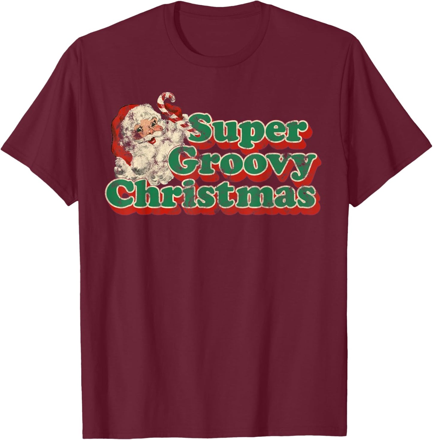 Super Groovy Vintage Christmas Shirt Retro 70s Style T-Shirt - T-Shirt | Maroon