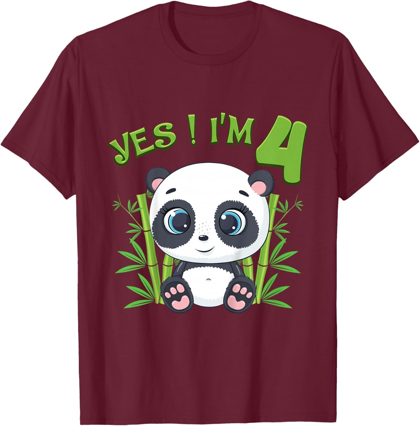 Kids Panda 4th Birthday Shirt Girls Gift Fourth Birthday T-Shirt - T-Shirt | Maroon