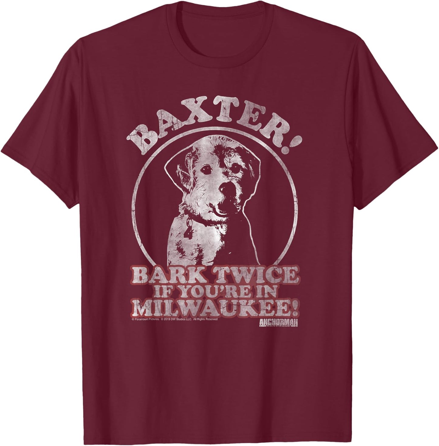Anchorman Baxter Bark Twice Portrait T-Shirt - T-Shirt | Maroon