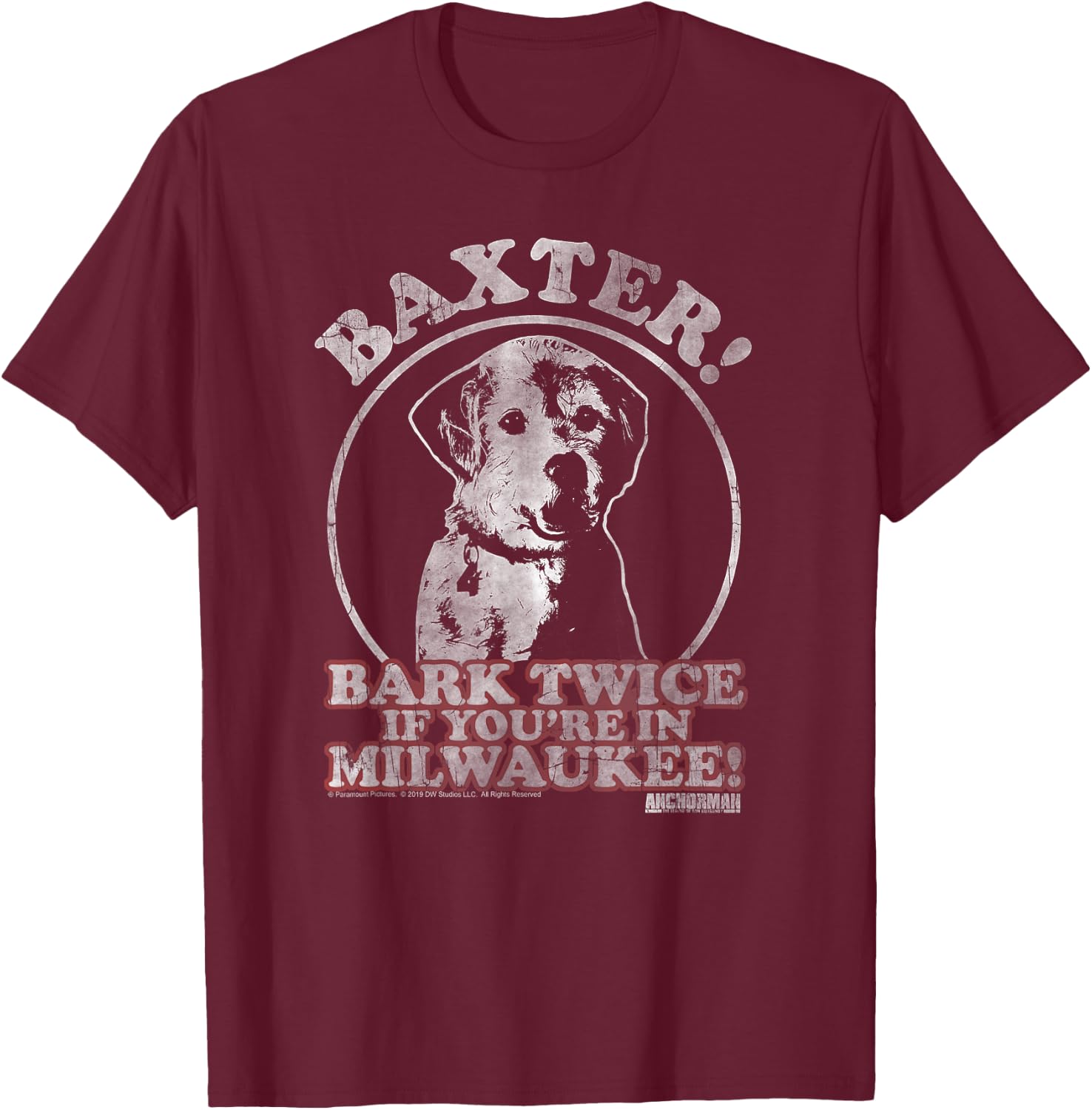 Anchorman Baxter Bark Twice Portrait T-Shirt - T-Shirt | Maroon