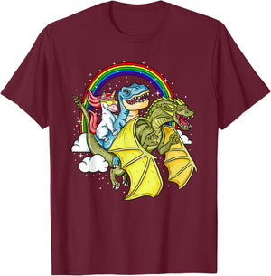 Unicorn T-Rex Dinosaur Dragon Fantasy Gift T-Shirt - T-Shirt | Maroon