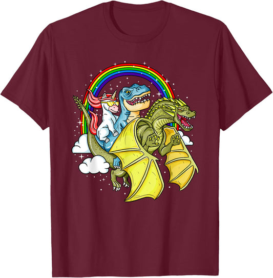 Unicorn T-Rex Dinosaur Dragon Fantasy Gift T-Shirt - T-Shirt | Maroon