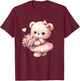 Coquette Teddy Bear Bow Simple Pink Cute Girl T-Shirt - T-Shirt | Maroon