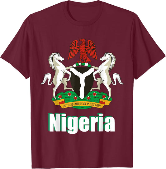Nigerian Coat of Arms Shirt Nigeria Naija Flag Pride Emblem T-Shirt - T-Shirt | Maroon