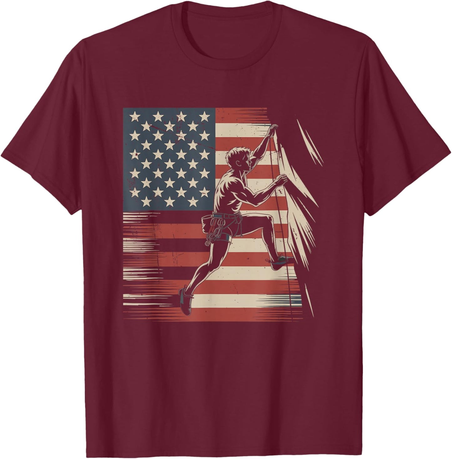 Rock Climbing USA Flag Vintage Rock Climber 4th Of July T-Shirt - T-Shirt | Maroon