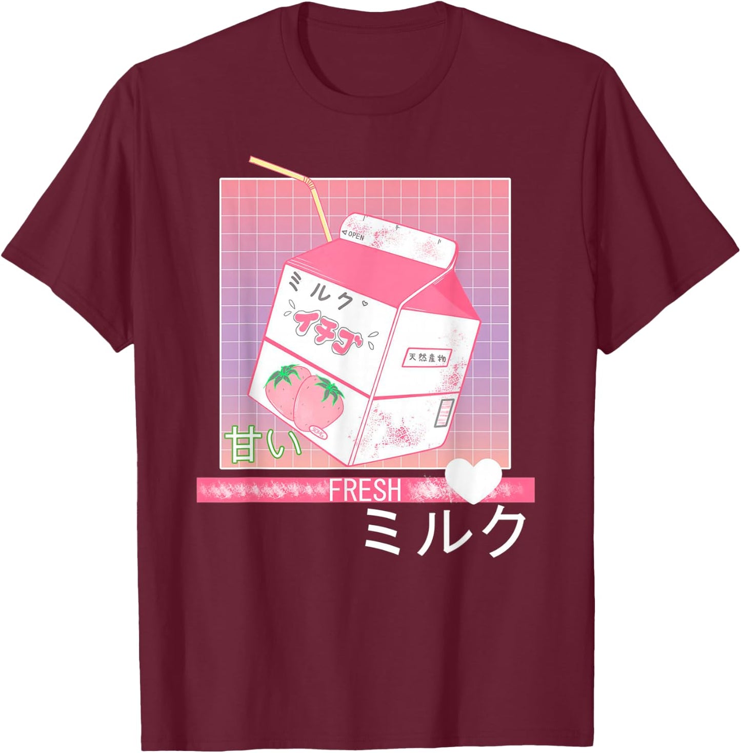 90s Japanese Otaku Stylish Aesthetic Milk T-Shirt - T-Shirt | Maroon