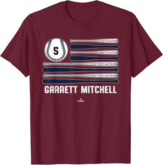 Baseball American Flag Garrett Mitchell Milwaukee Baseball T-Shirt - T-Shirt | Maroon