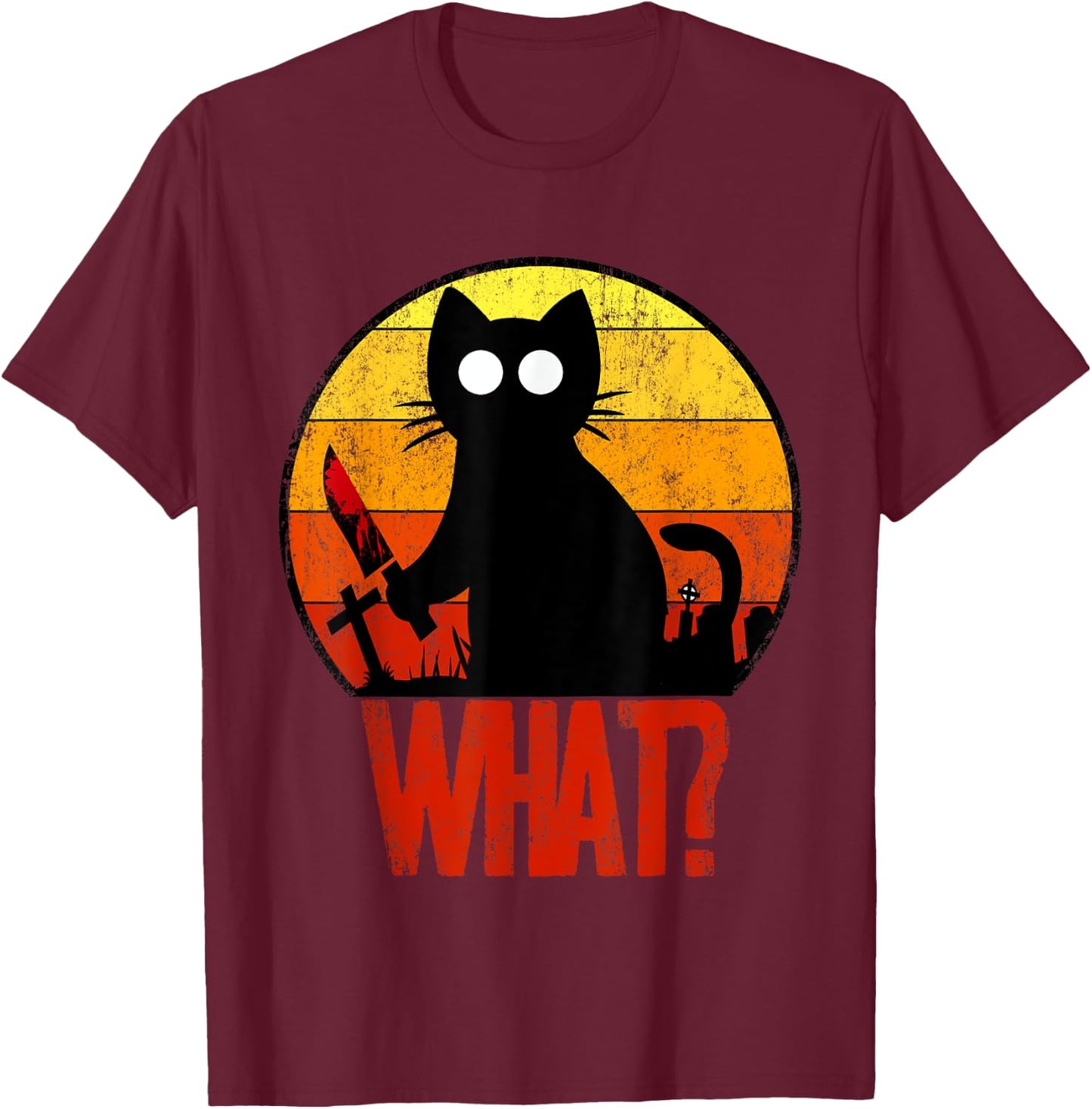 Murderous Black Psycho Cute Cat What Knife Christmas Gift Women T-Shirt - T-Shirt | Maroon