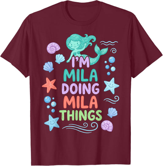 I'm Mila Doing Mila Things Sea Creatures Girl's T-Shirt - T-Shirt | Maroon