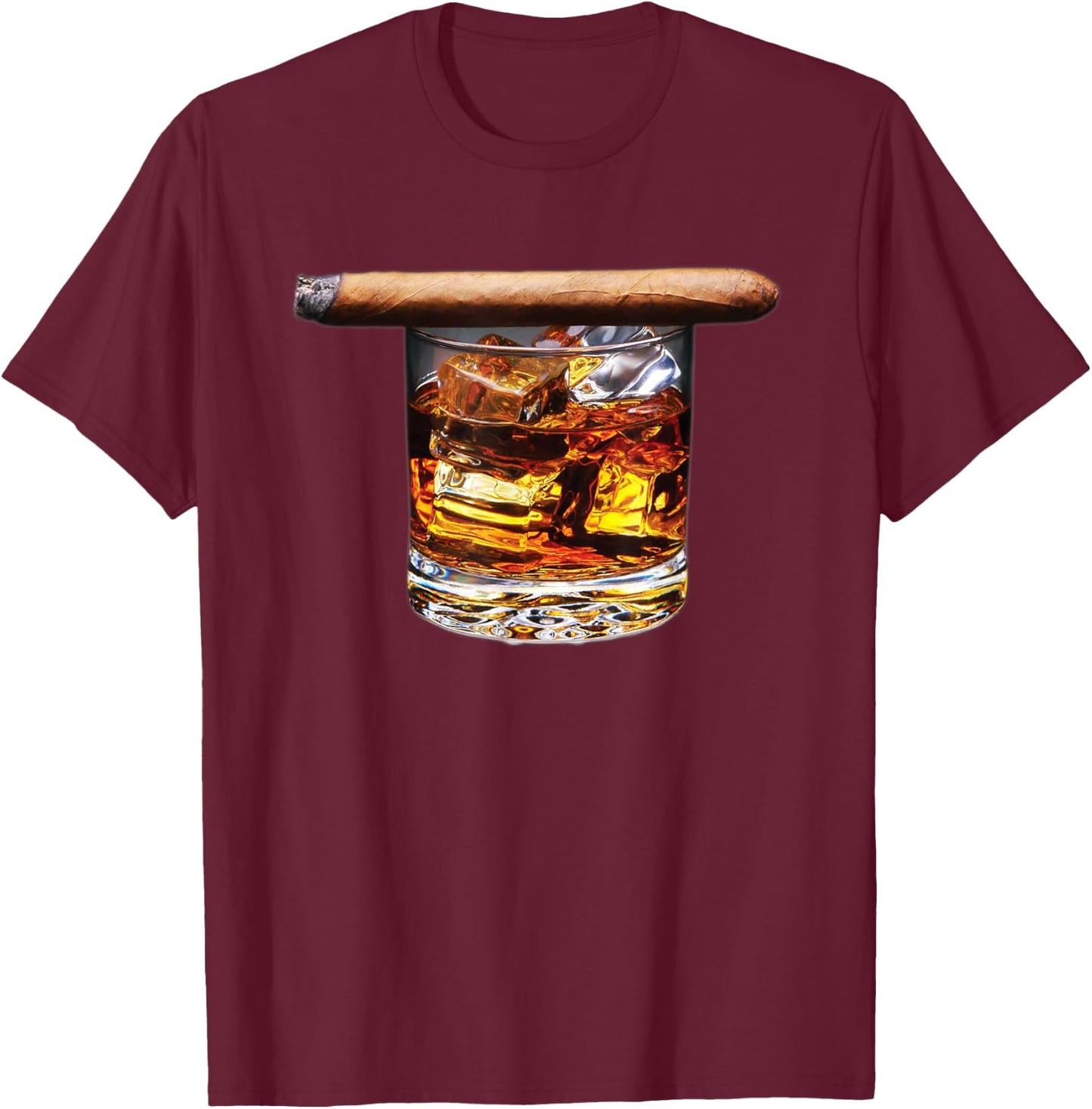 Whiskey & Cigar Shirt - Funny Cigar Lover Graphic T-Shirt - T-Shirt | Maroon