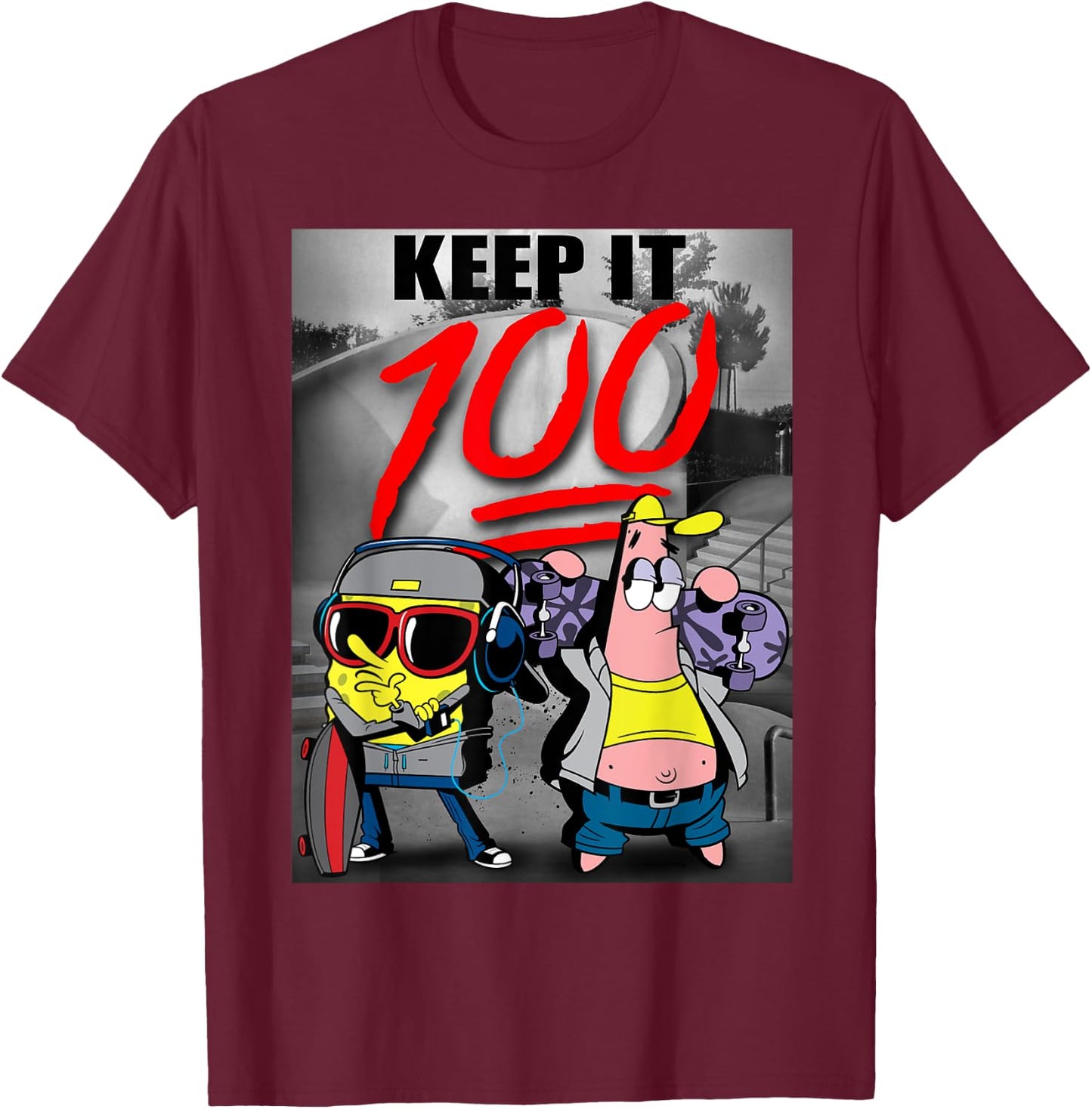 Spongebob SquarePants Keep It 100 T-Shirt - T-Shirt | Maroon