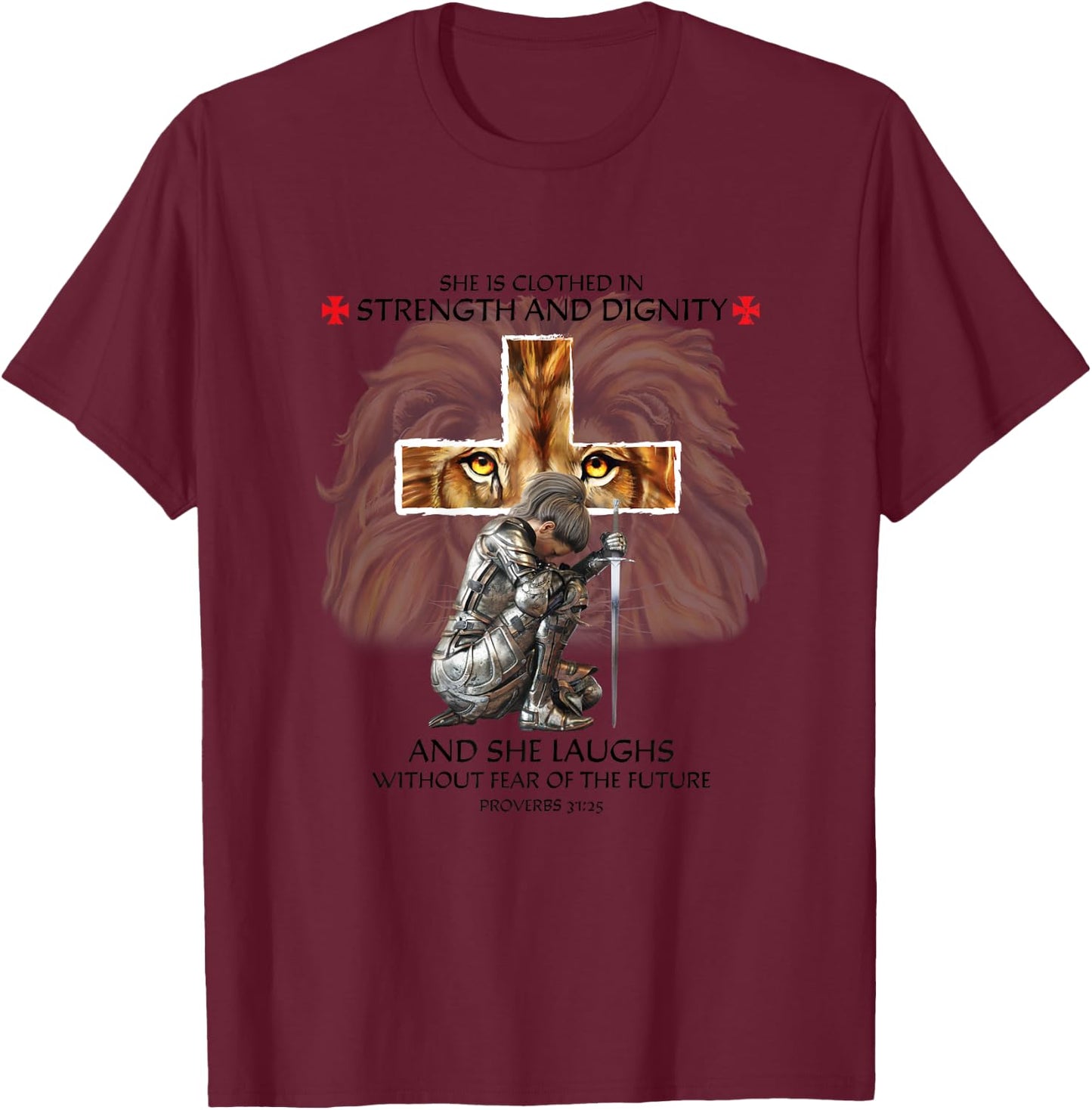Christian Religious Sayings Cross Lion Judah Verses Her Mom T-Shirt - T-Shirt | Maroon