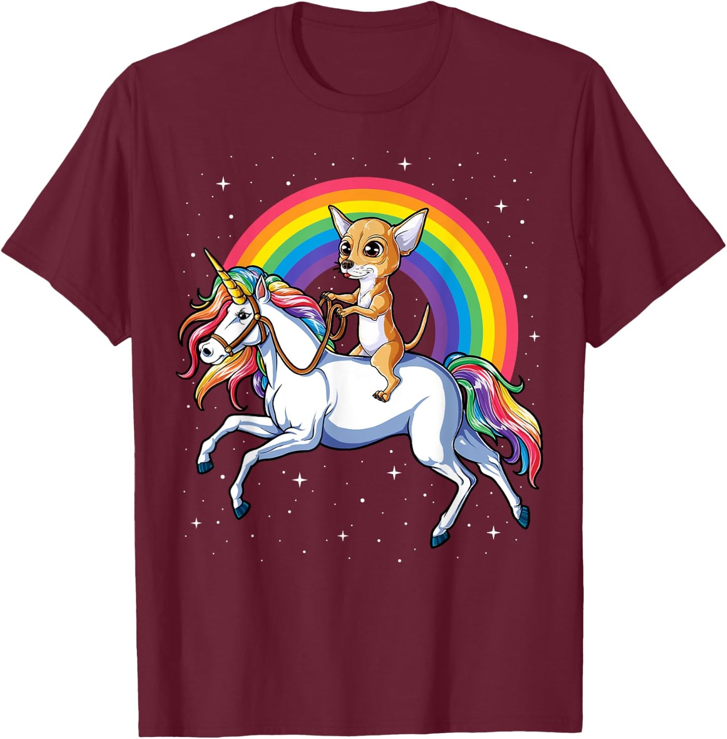 Chihuahua Unicorn T shirt Girls Space Galaxy Rainbow Dog T-Shirt - T-Shirt | Maroon