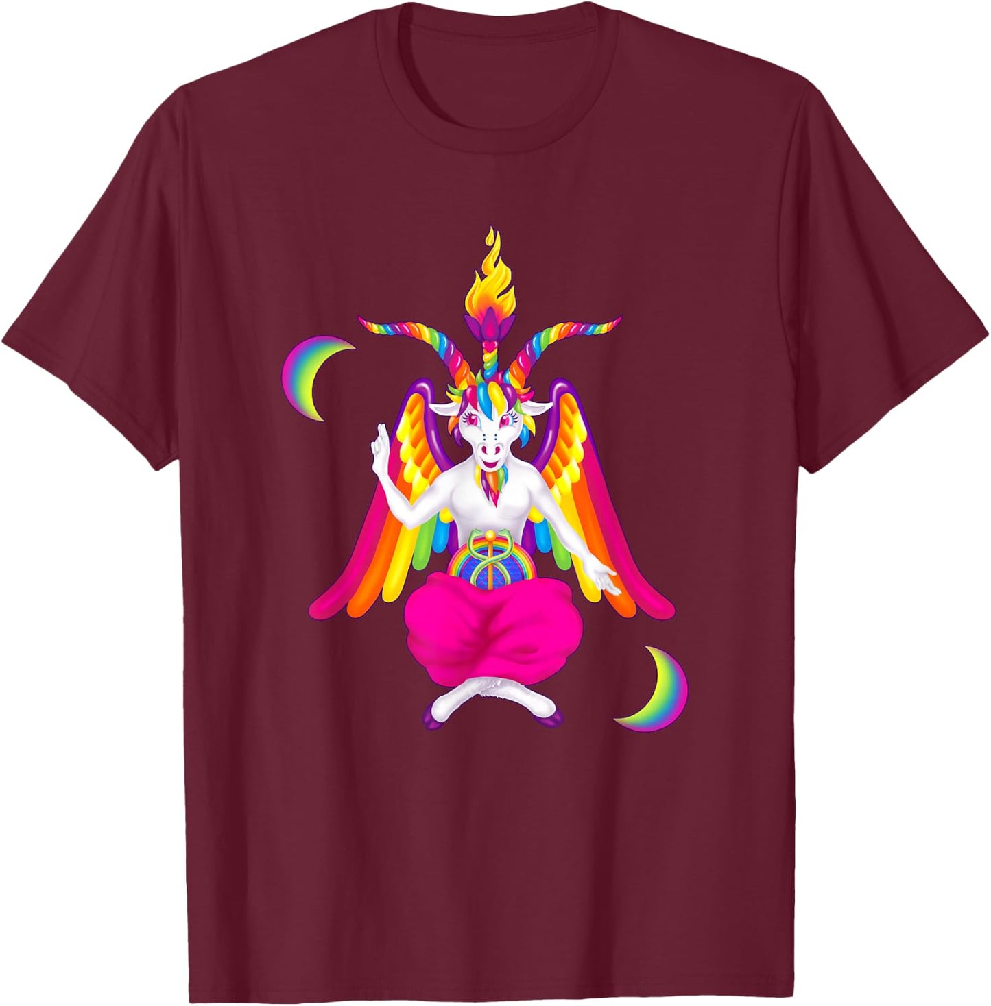 Rainbow 90s Baphomet Ironic Satanic Demon T-Shirt - T-Shirt | Maroon