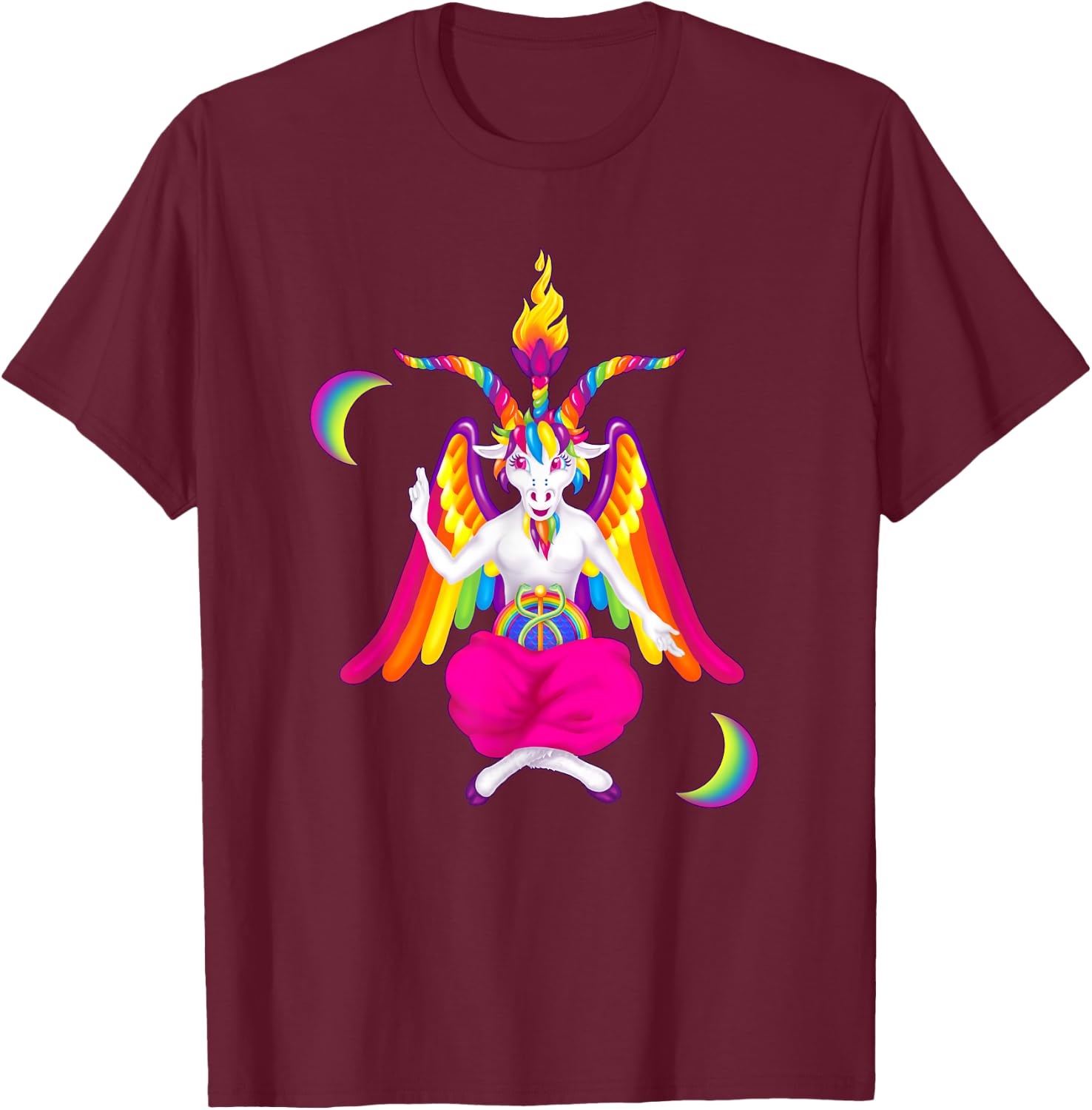 Rainbow 90s Baphomet Ironic Satanic Demon T-Shirt - T-Shirt | Maroon