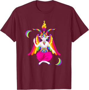 Rainbow 90s Baphomet Ironic Satanic Demon T-Shirt - T-Shirt | Maroon