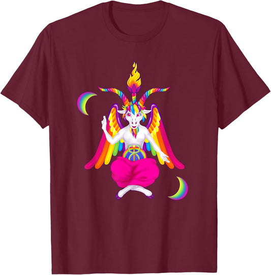 Rainbow 90s Baphomet Ironic Satanic Demon T-Shirt - T-Shirt | Maroon