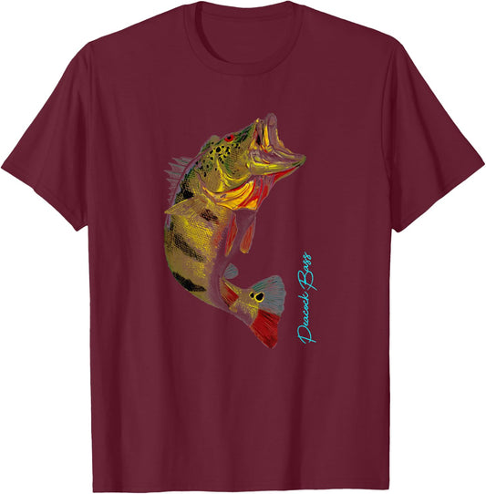 Fishing Shirts | PEACOCK BASS Fishing Art Gift Shirt For Dad T-Shirt - T-Shirt | Maroon