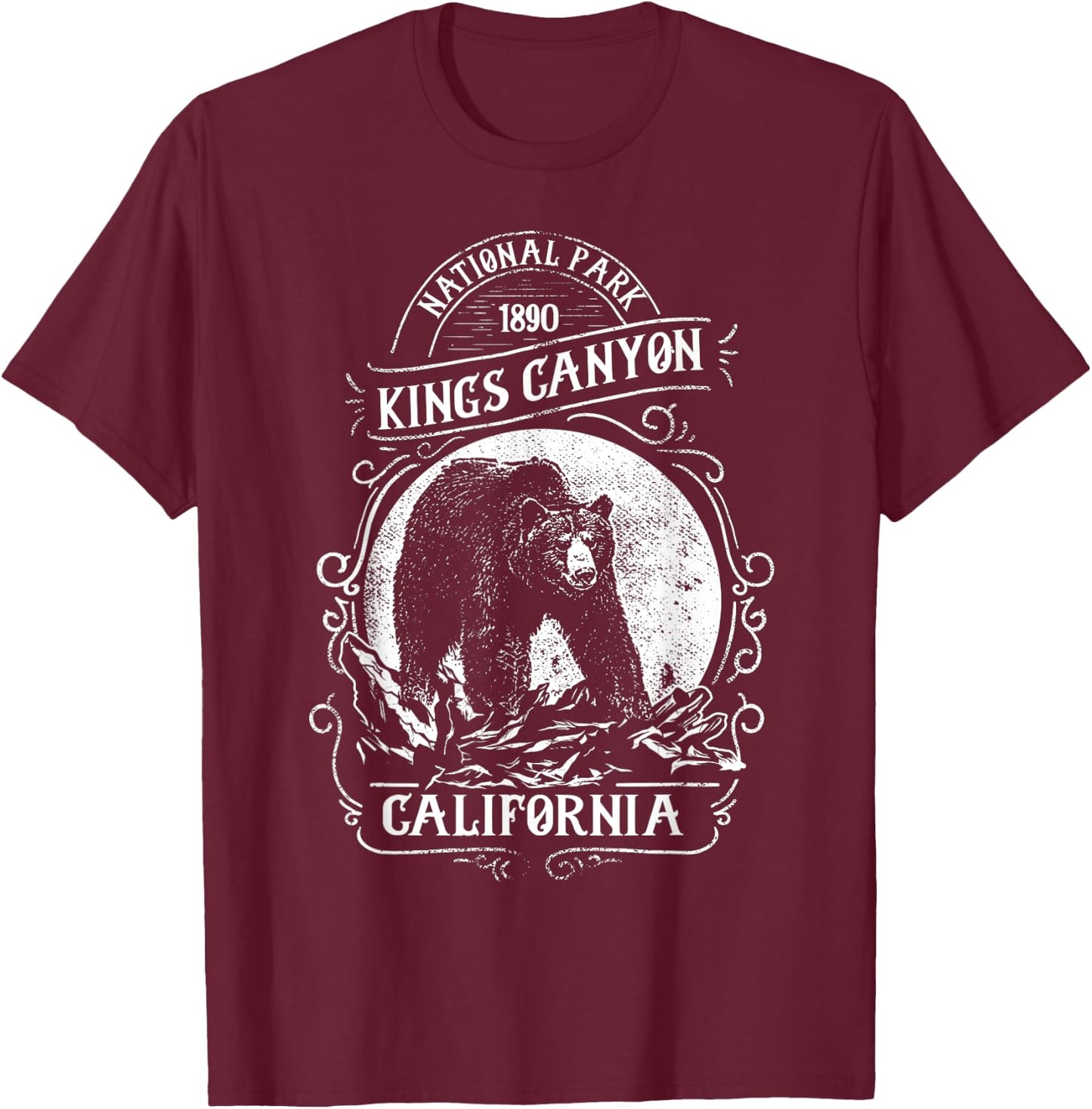 Vintage Kings Canyon National Park Retro Bear California T-Shirt - T-Shirt | Maroon