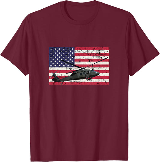 UH-60 Blackhawk patriotic USA American flag T-Shirt - T-Shirt | Maroon