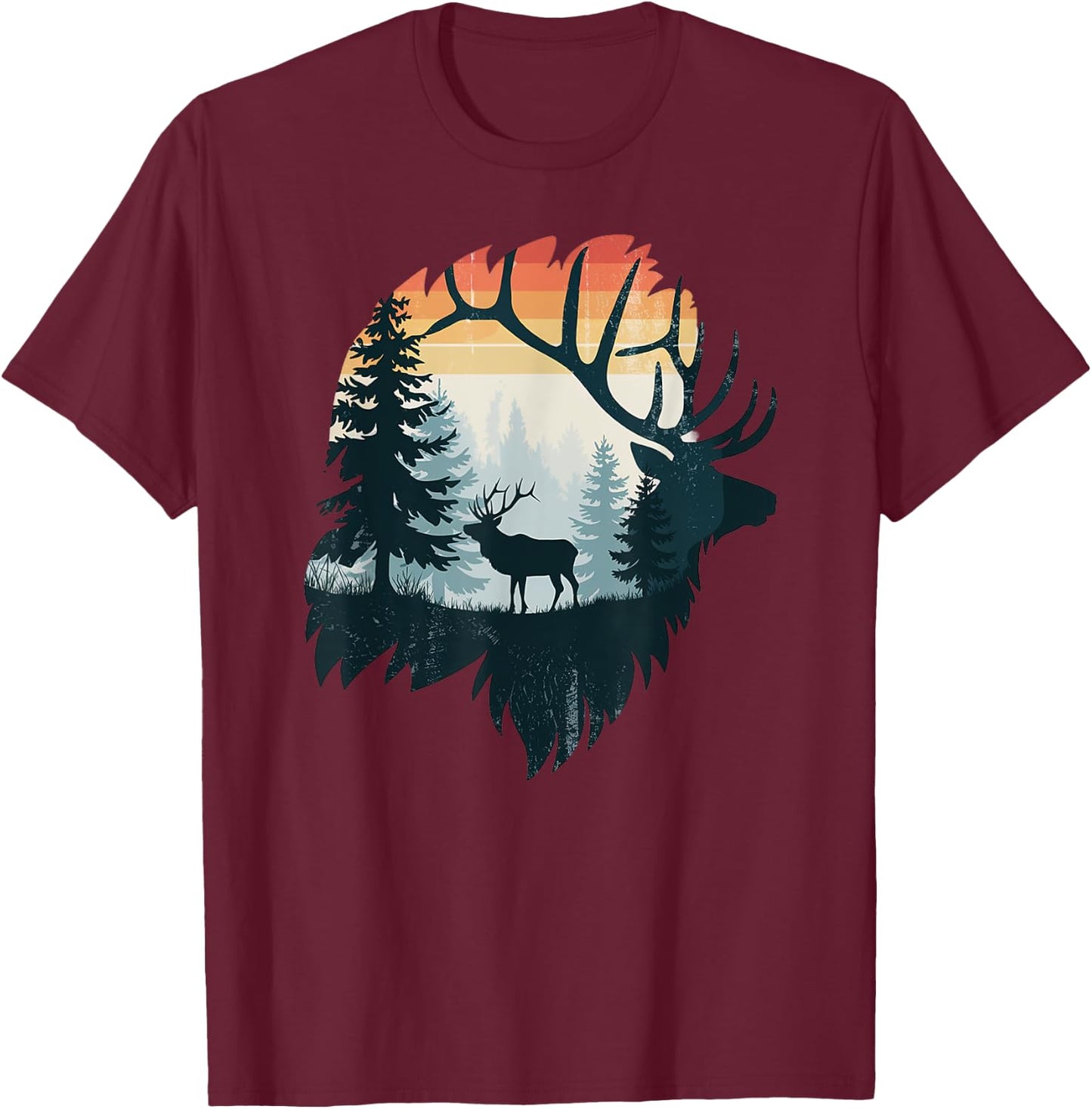 Elk Hunting Hiking Outdoor Camping Forest Men Women Elk T-Shirt - T-Shirt | Maroon
