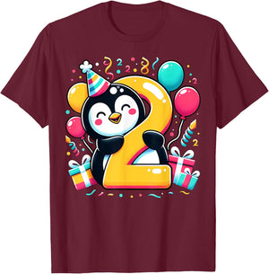 Penguin 2nd birthday boy girl 2 years old second two Penguin T-Shirt - T-Shirt | Maroon