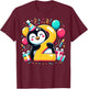Penguin 2nd birthday boy girl 2 years old second two Penguin T-Shirt - T-Shirt | Maroon