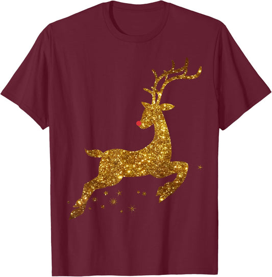 Christmas Reindeer Cute gold faux T-Shirt - T-Shirt | Maroon