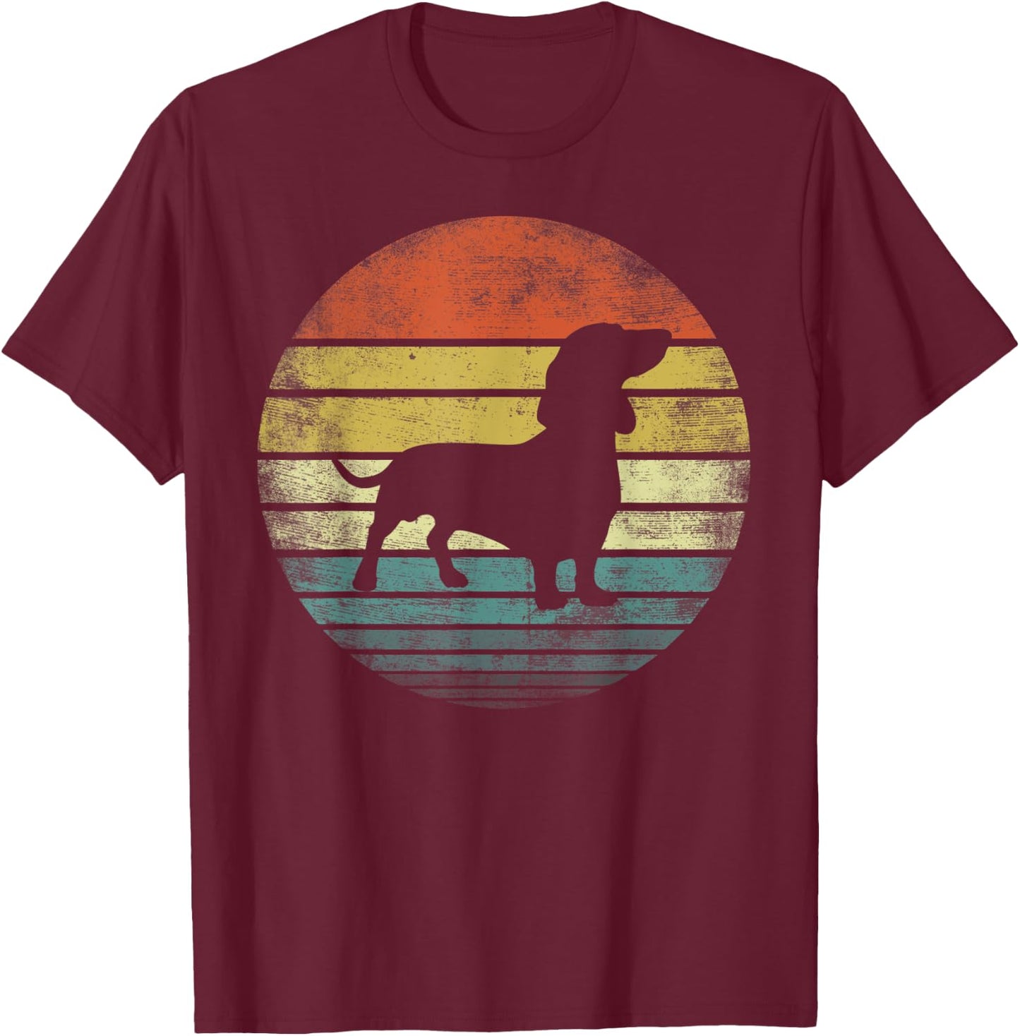 Dachshund Lover Owner Gifts Retro Sunset Dog Silhouette Dad T-Shirt - T-Shirt | Maroon