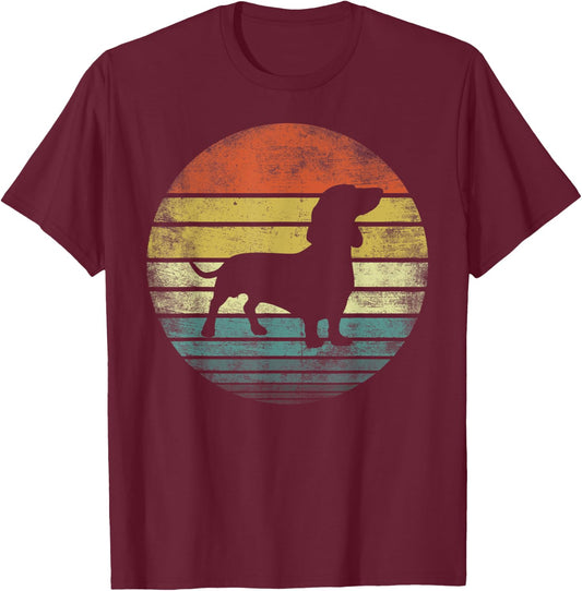 Dachshund Lover Owner Gifts Retro Sunset Dog Silhouette Dad T-Shirt - T-Shirt | Maroon