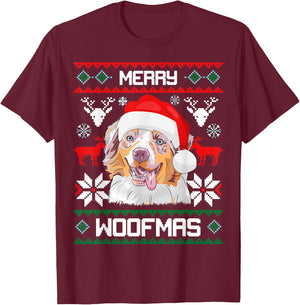 Australian Shepherd Merry Woofmas Christmas Dog Gift T-Shirt - T-Shirt | Maroon