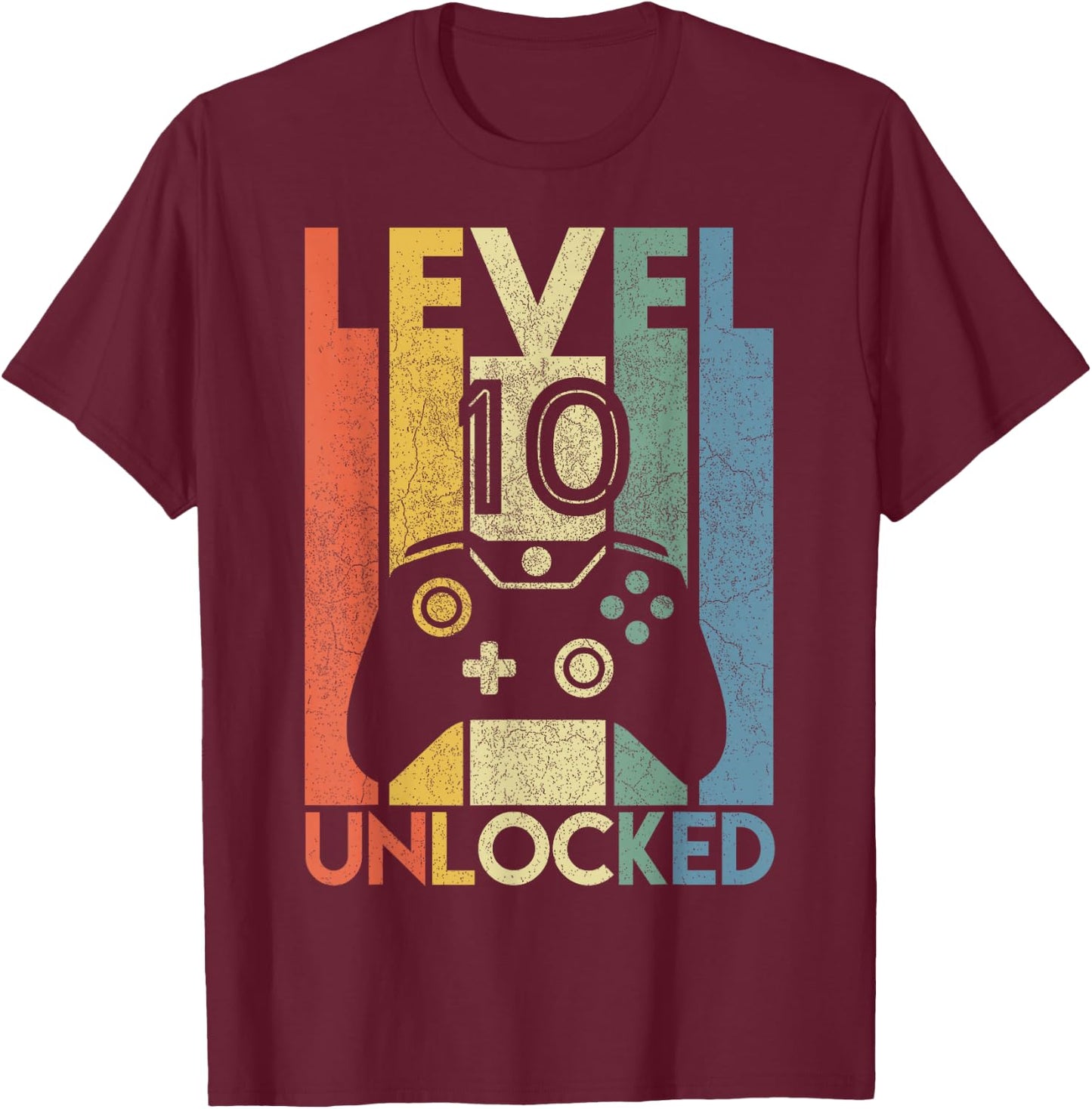 Level 10 Unlocked Shirt Funny Video Gamer 10th Birthday Gift T-Shirt - T-Shirt | Maroon