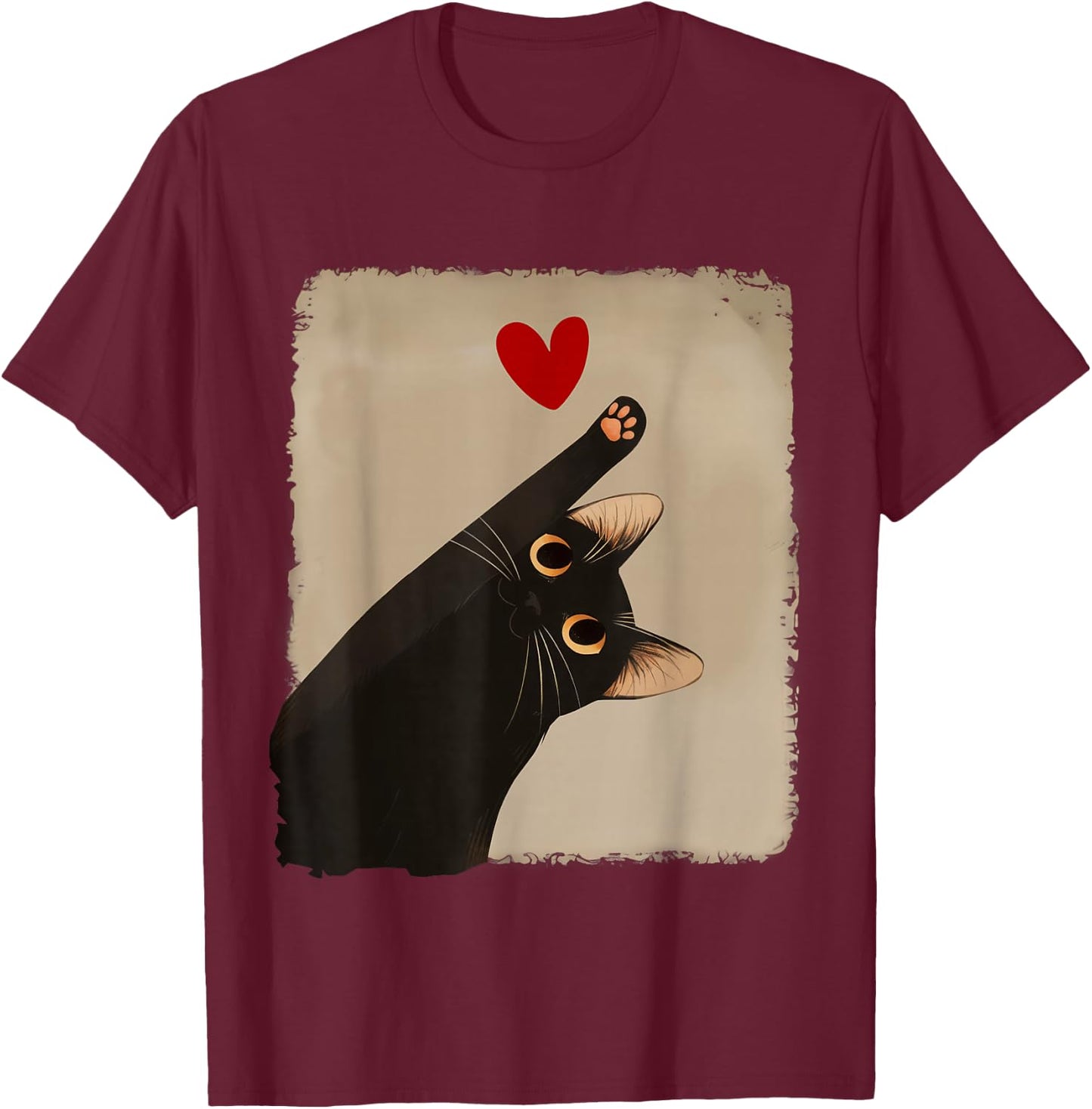 Kawaii Black Cat Heart Japanese Anime Cute Cat Heart Girls T-Shirt - T-Shirt | Maroon