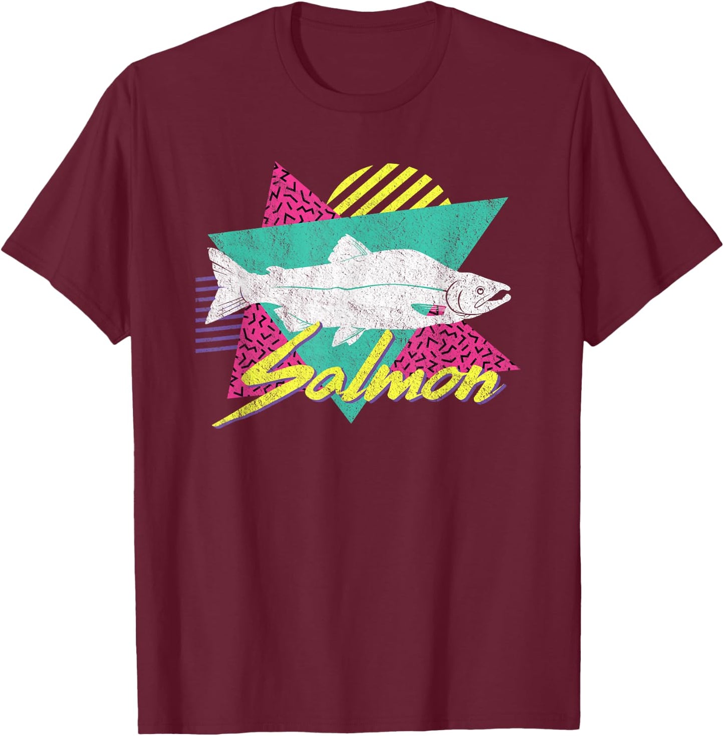 Vintage Retro 80s Or 90s Salmon Fish T-Shirt - T-Shirt | Maroon