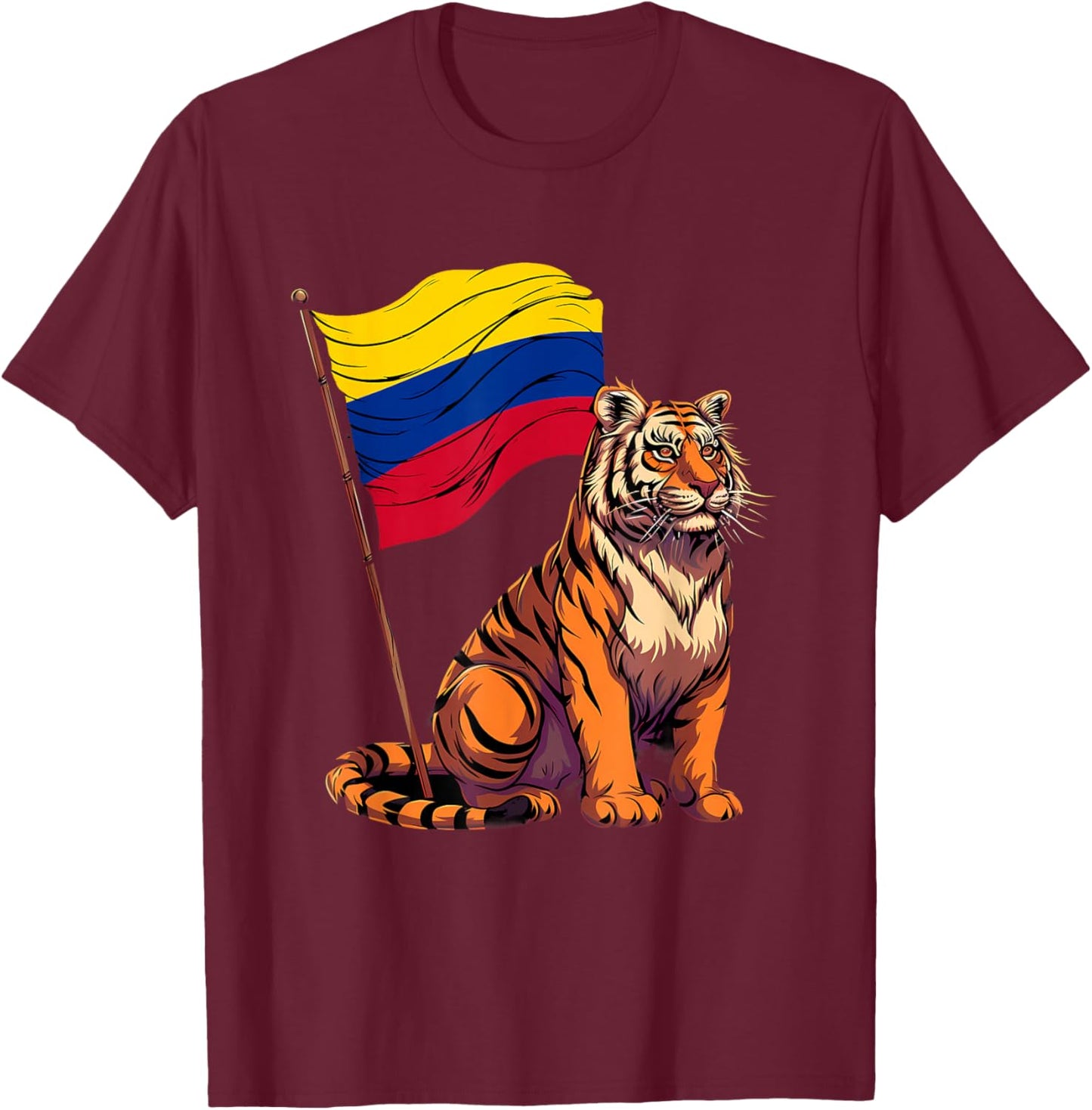 Colombia Flag Tiger Colombian Roots Colombian Pride T-Shirt - T-Shirt | Maroon
