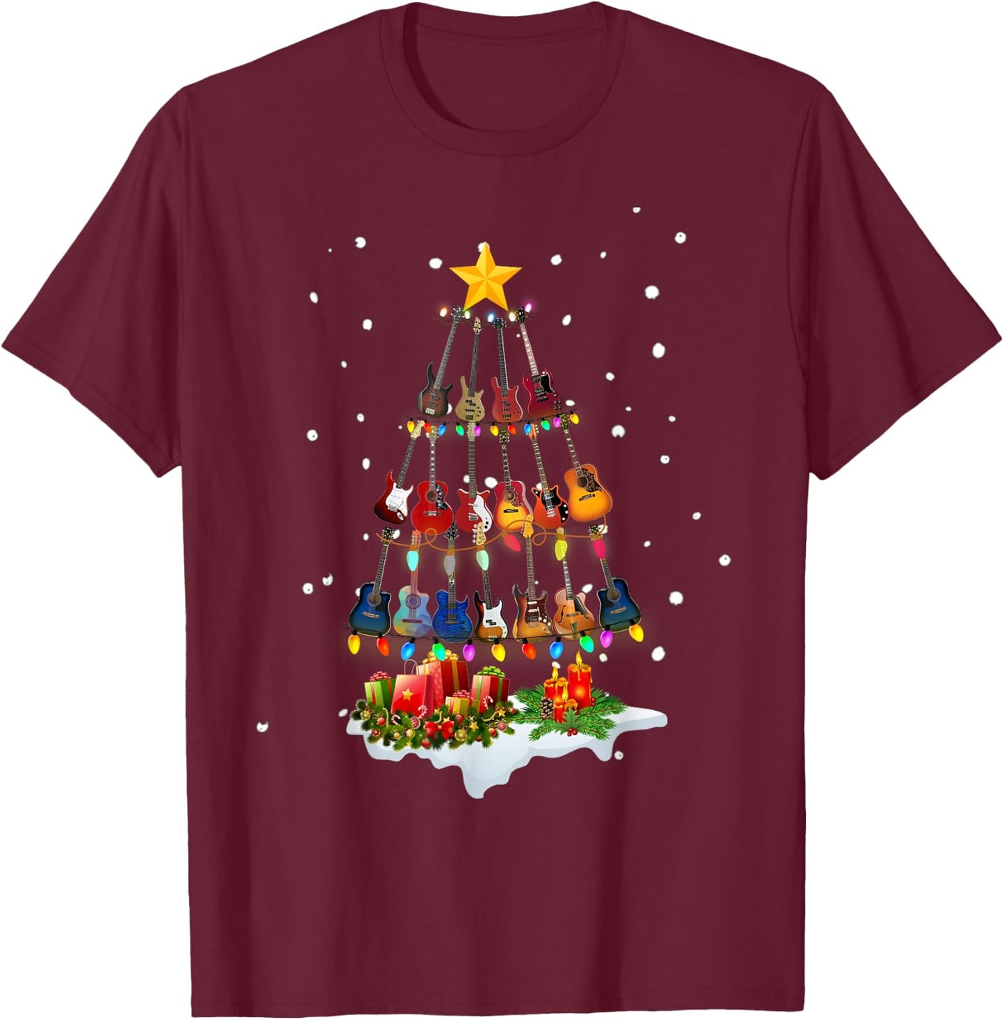 Guitar Christmas Tree Guitar Christmas Pajamas Gift T-Shirt - T-Shirt | Maroon
