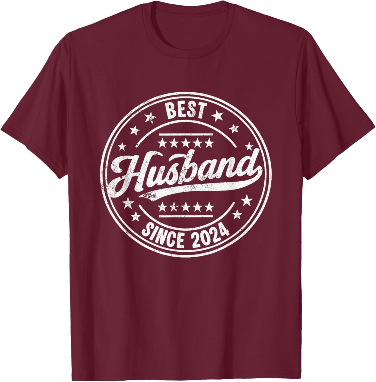 Retro Proud Best Husband Since 2024 2nd Wedding Anniversary T-Shirt - T-Shirt | Maroon