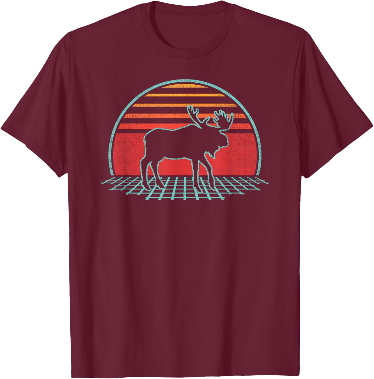 Moose Lover Animal Retro Vintage 80s Style T-Shirt - T-Shirt | Maroon