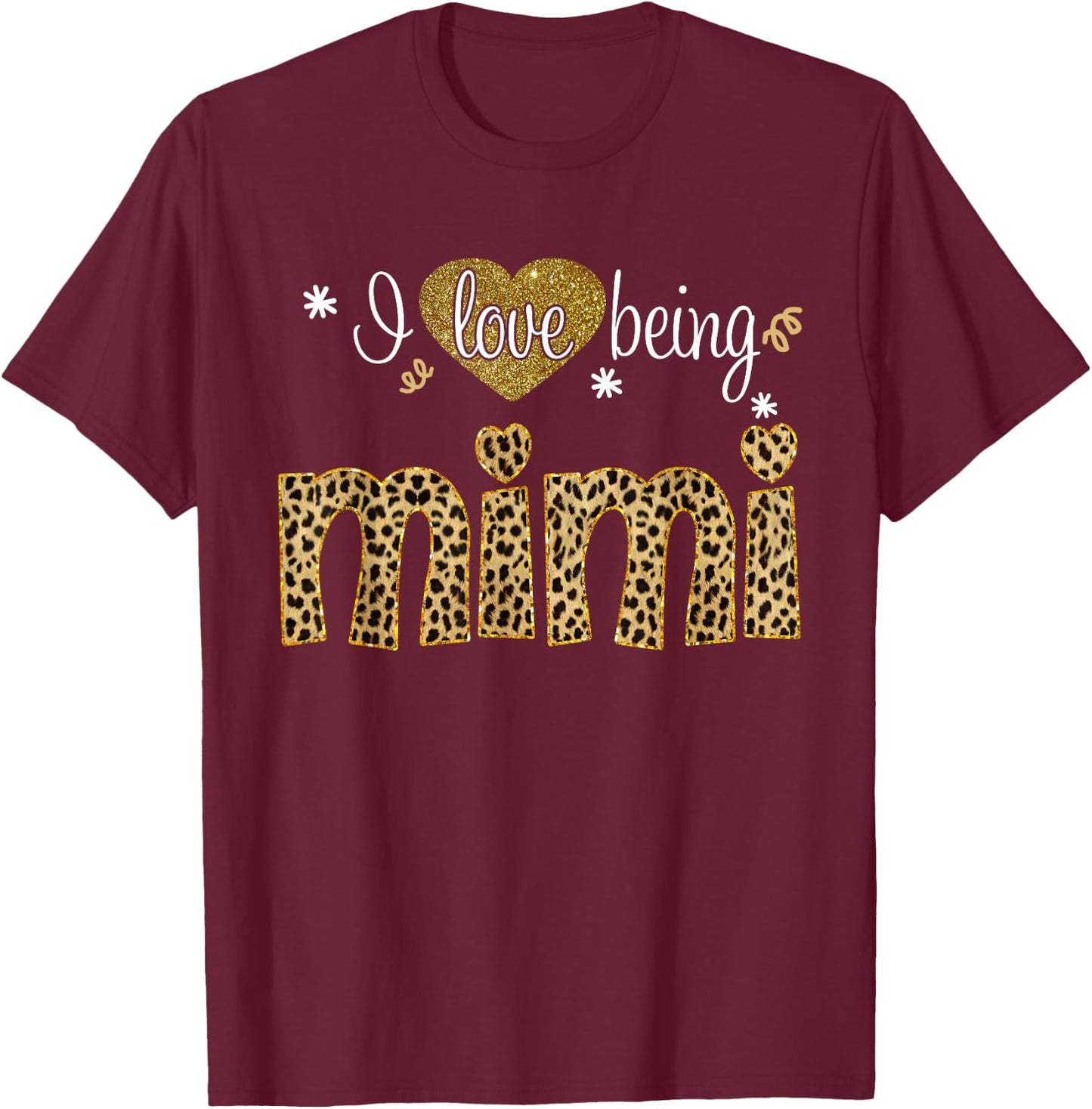 I Love Being Mimi Leopard Plaid Xmas Mimi gifts For Grandma T-Shirt - T-Shirt | Maroon