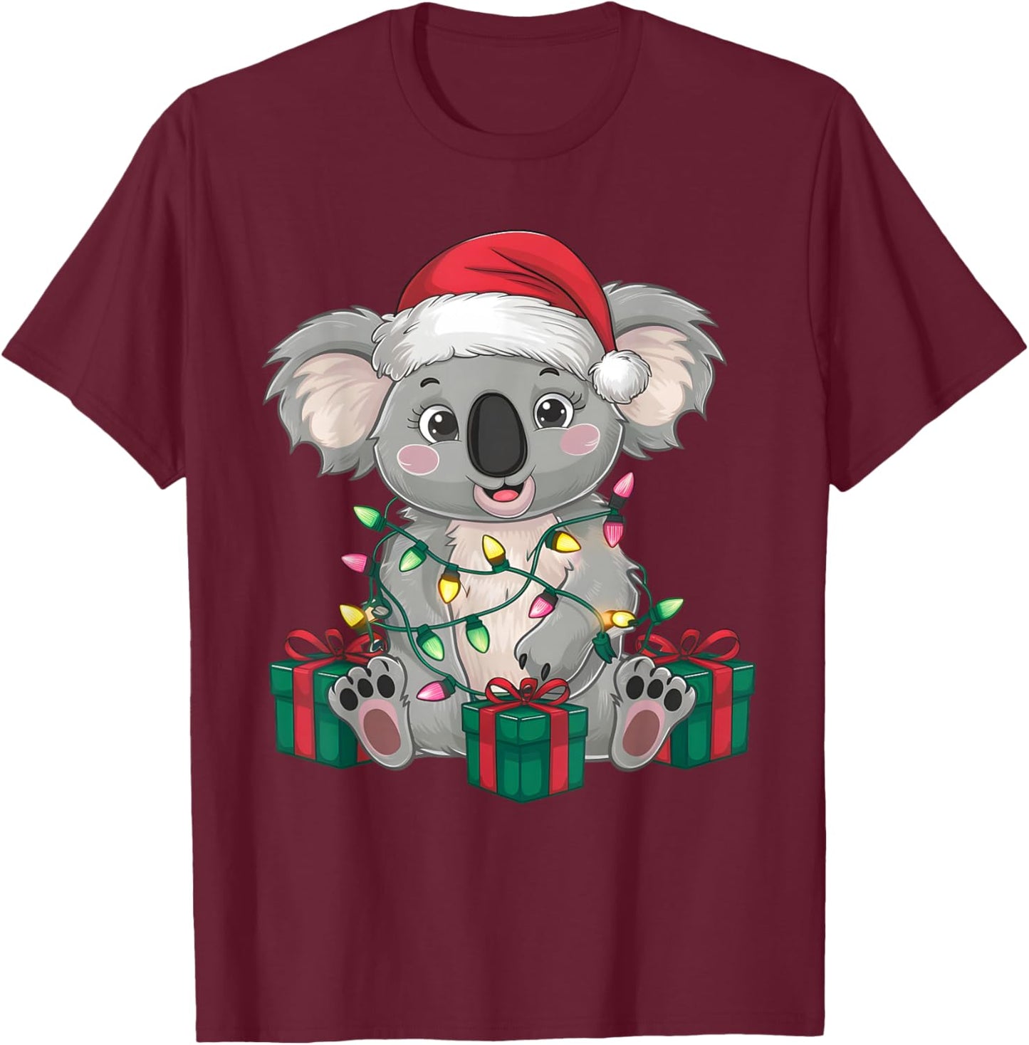 Koala Xmas Lighting Santa Hat Koala Christmas T-Shirt - T-Shirt | Maroon