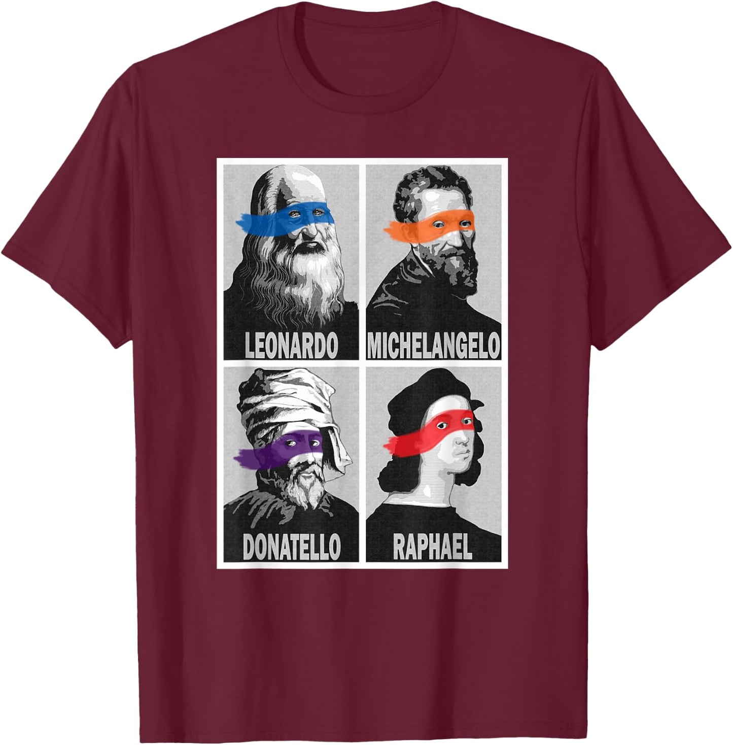 Renaissance Ninja Artists Poster Style Pop Art T-Shirt - T-Shirt | Maroon
