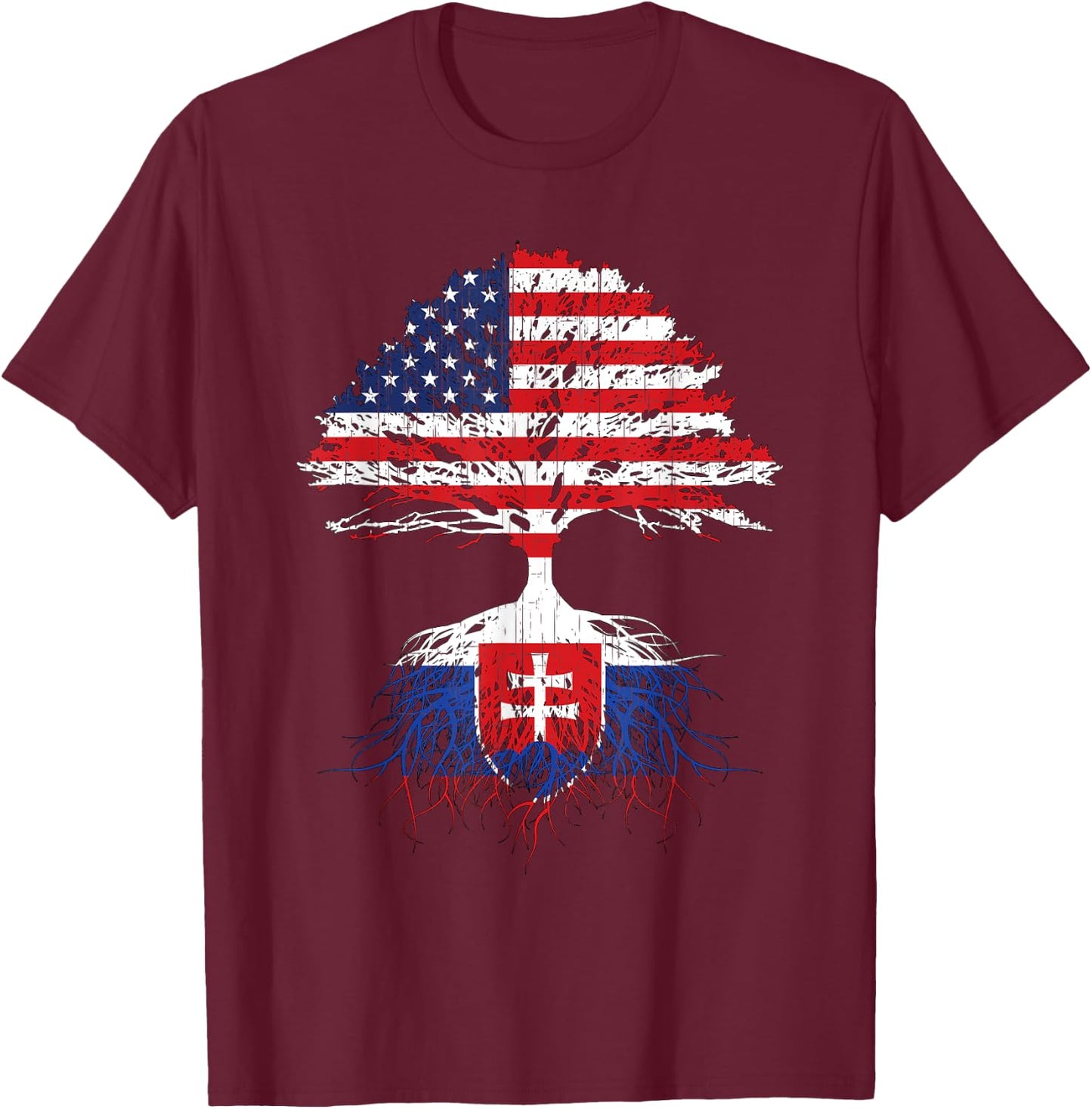 Slovak Slovakia Slovakian Roots American Flags Immigrant T-Shirt - T-Shirt | Maroon