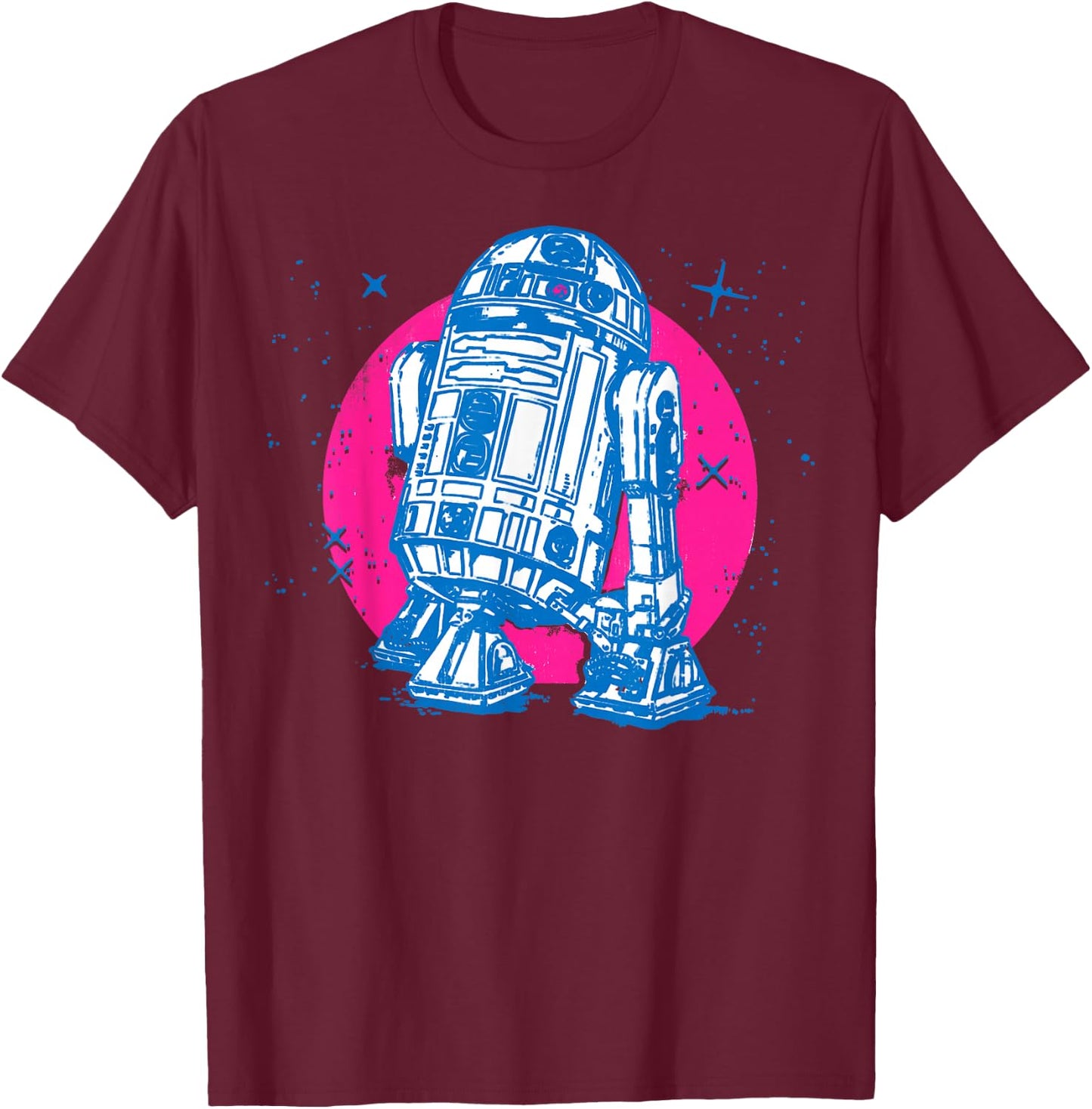 Star Wars R2-D2 Vintage Neon Retro Sparkly Badge T-Shirt - T-Shirt | Maroon
