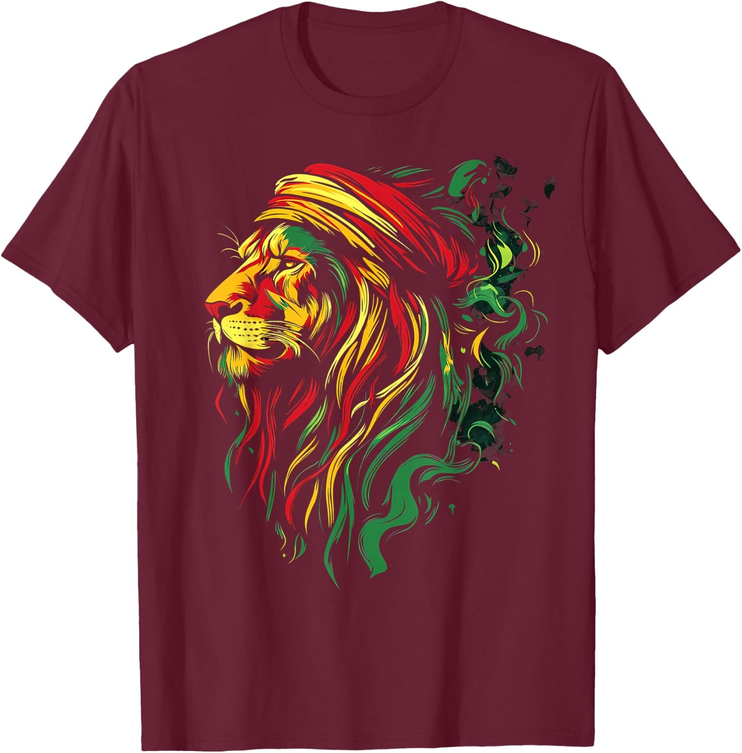 Jamaican Lion Jamaican Rasta Flag Lion Of Judah Reggae Music T-Shirt - T-Shirt | Maroon