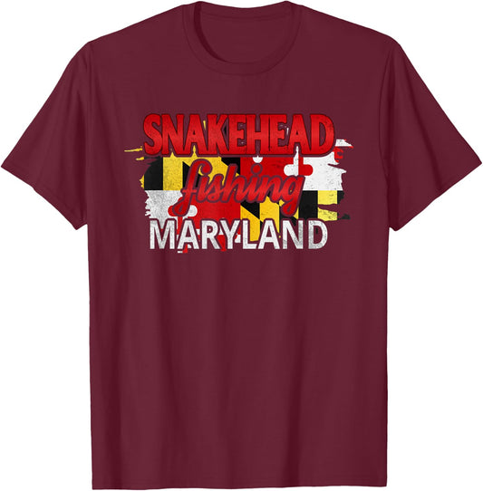 Snakehead Maryland Fishing T-Shirt - T-Shirt | Maroon